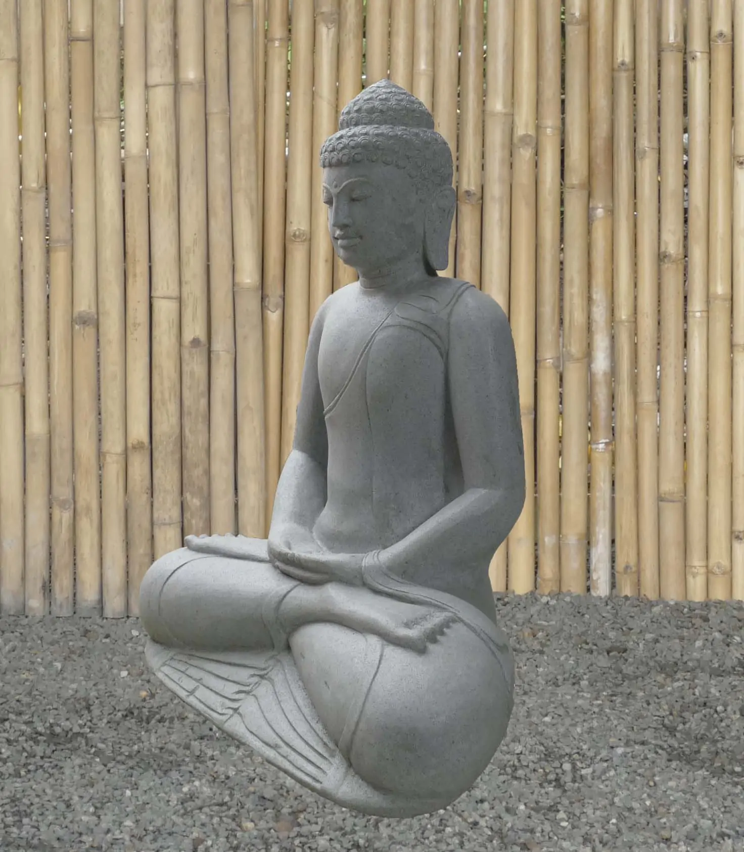  Product image 4 of the product “Seated Buddha, Borobudur style made of Riverstone in Dhyana position - gesture of meditation, H.102 cm, natural. ”